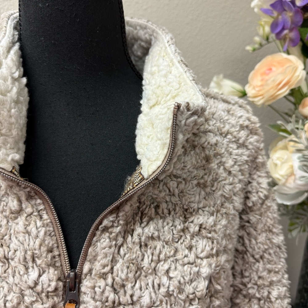 Southern Shirt Co XXL Sherpa Quarter Zip Pullover Fleece Taupe Gray Cozy Winter - Picture 3 of 11